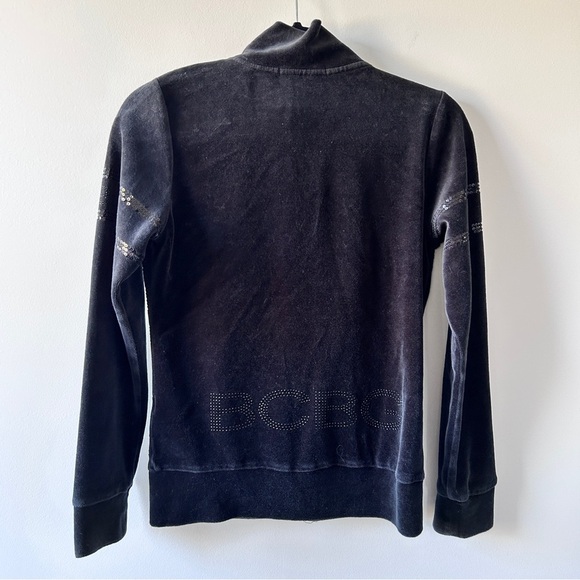 BCBG Maxazria Sweater Women's Size Small Black Velvet & Sequins Y2K Spell Out - Picture 7 of 16